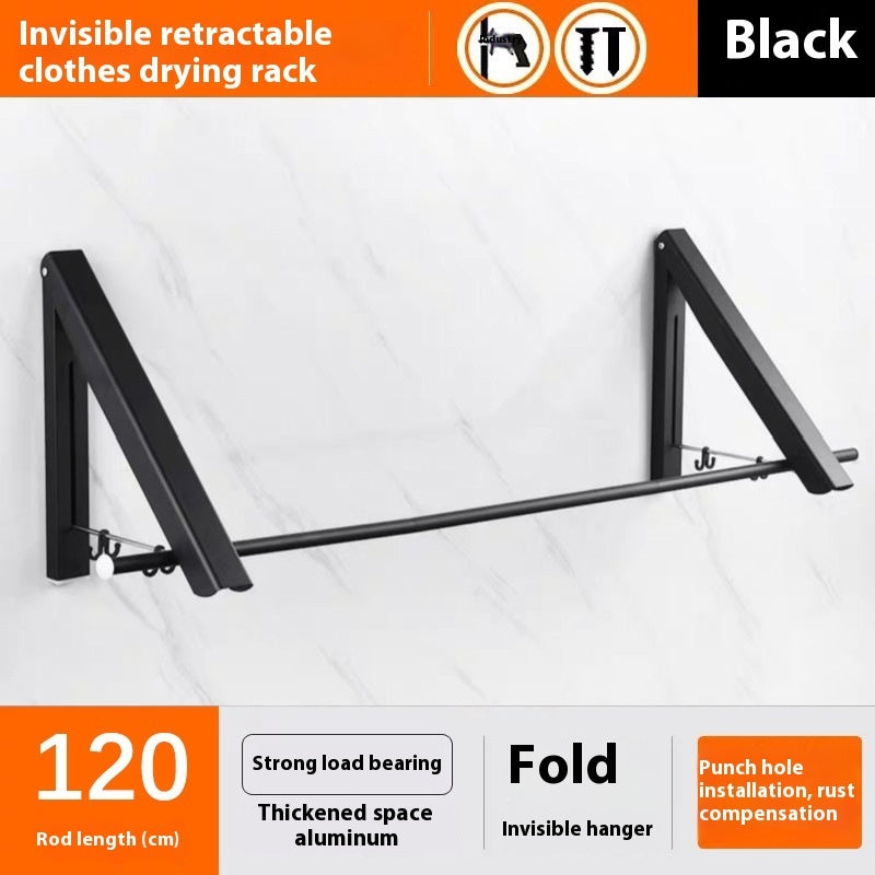 Punch-free Space Aluminum Foldable Invisible Folding Retractable Wall Overview:
 
 100% brand new, high quality, convenient and flexible, easy to use, light, easy to clean, foldable,
 
 Stable, the base of the wall is not afraid to falPunch-free Space Aluminum Foldable Invisible Folding Retractable Wall Hanger