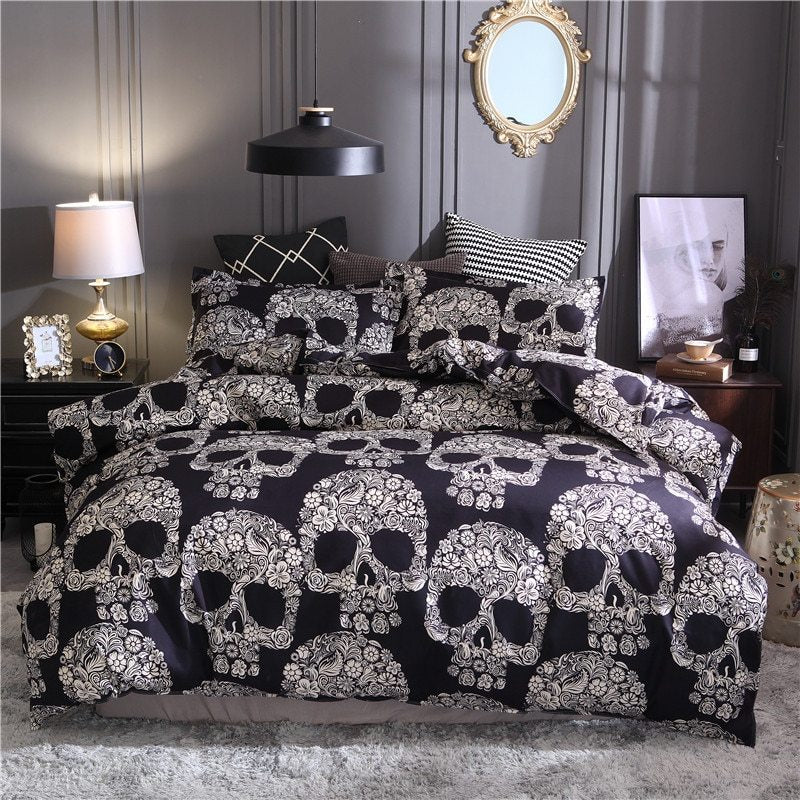 Skull Home Textiles Set Quilt CoverItem No.: Gold withered head
 
 Bedding fabric: polyester
 
 Printing and dyeing process: reactive printing and dyeing
 
 Weaving process: plain weave
 
 Style and cSkull Home Textiles Set Quilt Cover