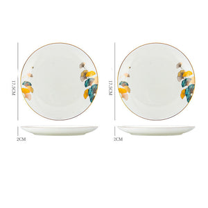 Dinner Plates Ceramic Steak Plate Web PorcelainProduct Information:
 
 Material: porcelain
 
 Design: Plants and flowers
 
 Style: Nordic style
 
 Shape: Round
 
 Origin: Mainland China
 
 Popular element: small Dinner Plates Ceramic Steak Plate Web Porcelain