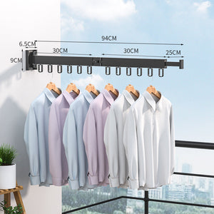 Folding Clothes Hanger Wall Mount Retractable Cloth Drying Rack IndoorFeature:
 
 With foldable telescopic hangers, and telescopic rods, you can hang towels and clothes.
 
 360-degree rotation design, unlimited space angle rotation, crFolding Clothes Hanger Wall Mount Retractable Cloth Drying Rack Indoor & Outdoor Space Saving Aluminum Home Laundry Clothesline