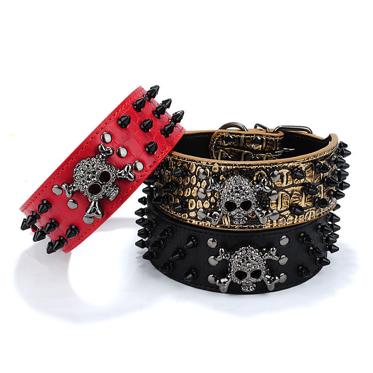 Skull Pet Collar Round Head Nail Dog Collar