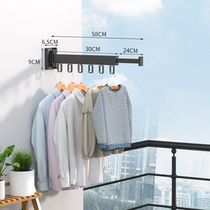 Folding Clothes Hanger Wall Mount Retractable Cloth Drying Rack IndoorFeature:
 
 With foldable telescopic hangers, and telescopic rods, you can hang towels and clothes.
 
 360-degree rotation design, unlimited space angle rotation, crFolding Clothes Hanger Wall Mount Retractable Cloth Drying Rack Indoor & Outdoor Space Saving Aluminum Home Laundry Clothesline