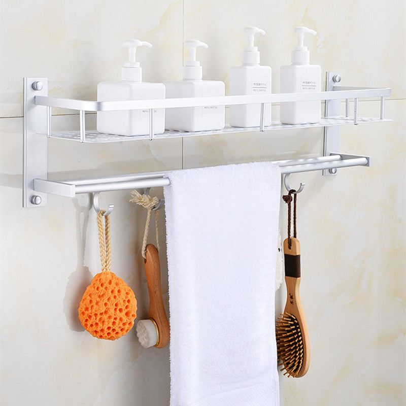 Bathroom shelf towel rackAluminum 2-layer wall-mounted bathroom towel rack, storage rack, shelf, kitchen, hotel, clothes, towel rack, storage bag
 
 
 specification:
 
 Elegant and practicalBathroom shelf towel rack