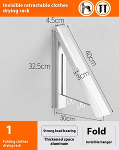 Punch-free Space Aluminum Foldable Invisible Folding Retractable Wall Overview:
 
 100% brand new, high quality, convenient and flexible, easy to use, light, easy to clean, foldable,
 
 Stable, the base of the wall is not afraid to falPunch-free Space Aluminum Foldable Invisible Folding Retractable Wall Hanger