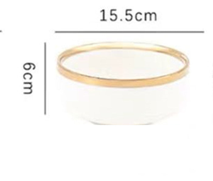 Wedding Gifts Home Bowls And PlatesProduct information:
 


 Material: Porcelain
 
 Pattern: gold trim
 
 Style: American
 
 Bowl diameter: 4.5 inches
 
 Color classification: A platinum 8 inch shalloWedding Gifts Home Bowls