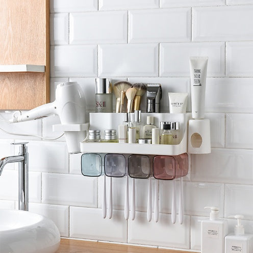 Toothbrush Holder Bathroom Shelving Perforation-free Suction Wall BathProduct information:
 


 Product Category: Toothbrush holder
 
 Function: Storage, squeeze toothpaste, no punching
 
 Material: Plastic
 
 Style: No, with hair dryeToothbrush Holder Bathroom Shelving Perforation-free Suction Wall Bathroom Toiletry Set