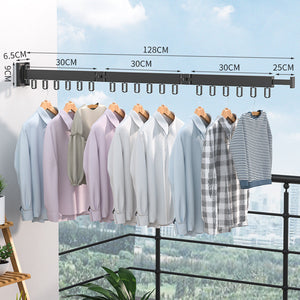 Folding Clothes Hanger Wall Mount Retractable Cloth Drying Rack IndoorFeature:
 
 With foldable telescopic hangers, and telescopic rods, you can hang towels and clothes.
 
 360-degree rotation design, unlimited space angle rotation, crFolding Clothes Hanger Wall Mount Retractable Cloth Drying Rack Indoor & Outdoor Space Saving Aluminum Home Laundry Clothesline