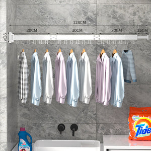 Folding Clothes Hanger Wall Mount Retractable Cloth Drying Rack IndoorFeature:
 
 With foldable telescopic hangers, and telescopic rods, you can hang towels and clothes.
 
 360-degree rotation design, unlimited space angle rotation, crFolding Clothes Hanger Wall Mount Retractable Cloth Drying Rack Indoor & Outdoor Space Saving Aluminum Home Laundry Clothesline