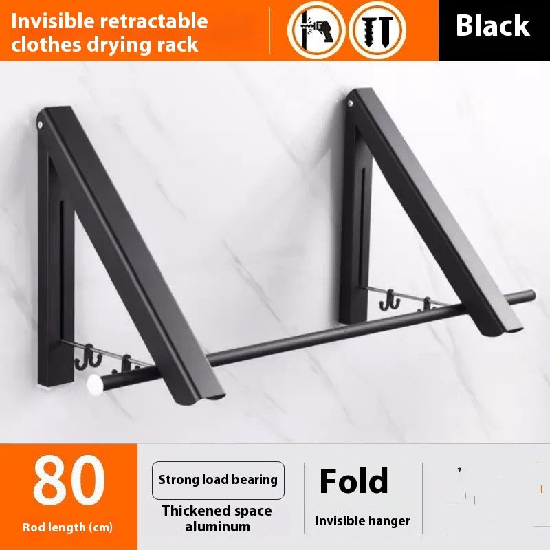 Punch-free Space Aluminum Foldable Invisible Folding Retractable Wall Overview:
 
 100% brand new, high quality, convenient and flexible, easy to use, light, easy to clean, foldable,
 
 Stable, the base of the wall is not afraid to falPunch-free Space Aluminum Foldable Invisible Folding Retractable Wall Hanger