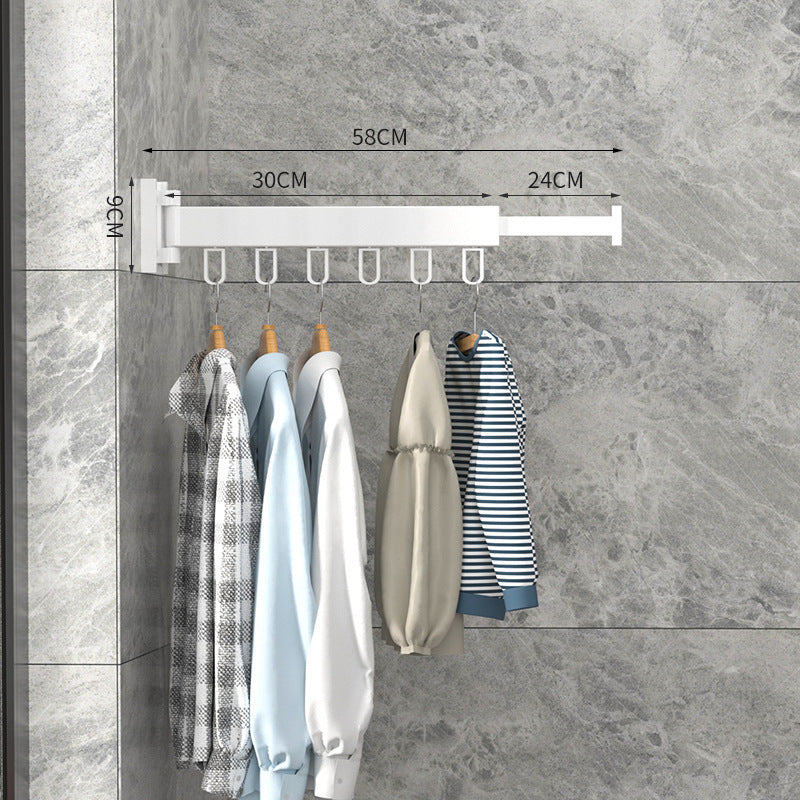 Folding Clothes Hanger Wall Mount Retractable Cloth Drying Rack IndoorFeature:
 
 With foldable telescopic hangers, and telescopic rods, you can hang towels and clothes.
 
 360-degree rotation design, unlimited space angle rotation, crFolding Clothes Hanger Wall Mount Retractable Cloth Drying Rack Indoor & Outdoor Space Saving Aluminum Home Laundry Clothesline