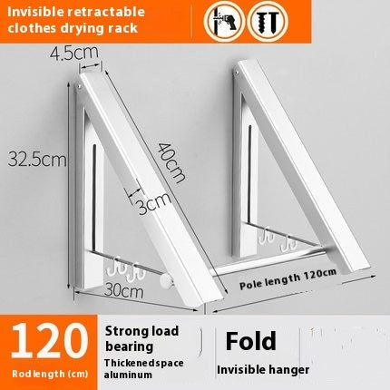 Punch-free Space Aluminum Foldable Invisible Folding Retractable Wall Overview:
 
 100% brand new, high quality, convenient and flexible, easy to use, light, easy to clean, foldable,
 
 Stable, the base of the wall is not afraid to falPunch-free Space Aluminum Foldable Invisible Folding Retractable Wall Hanger